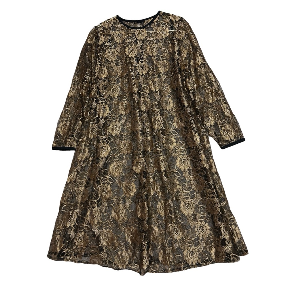 Michael Dupre For SUE BRETT Vintage Long Sleeve Gold Lace Semi-Sheer Dress 6